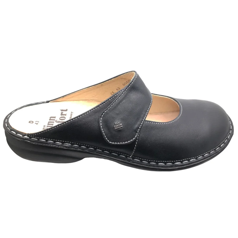 Finn Comfort Stanford Black Leather Clogs Women 11.5 US NNT